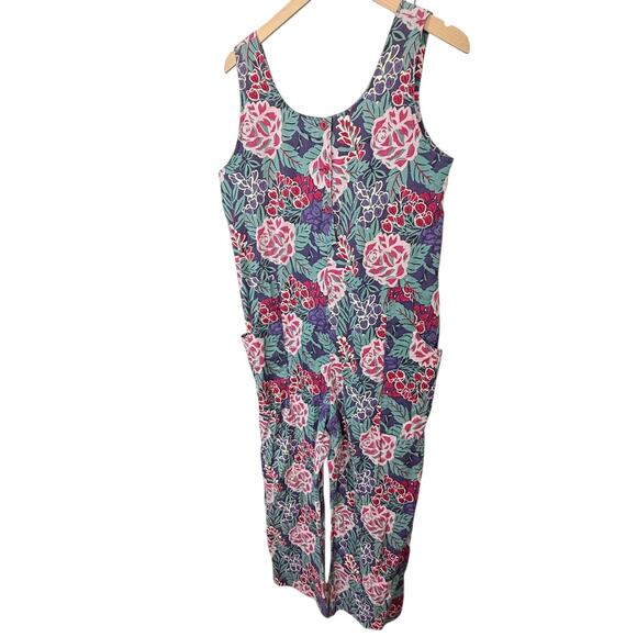 Laura Ashley Floral Sleeveless Jumpsuit Button Front Scoop Neck Size 10 - Picture 2 of 12